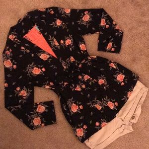 Silky Floral Tie-Belted Wrap Cardigan